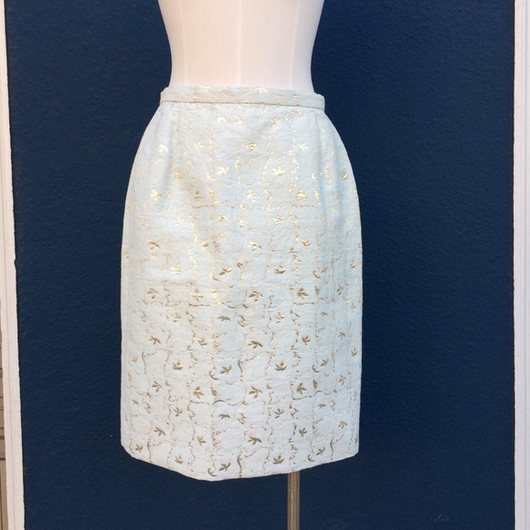 VTG Mary McFadden Lurex Leaf Pencil Skirt S - Picture 2 of 12